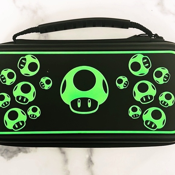 Travel Case for Nintendo Switch - PDP Plus Glow Mushroom, Green Black, NEW - Picture 5 of 5